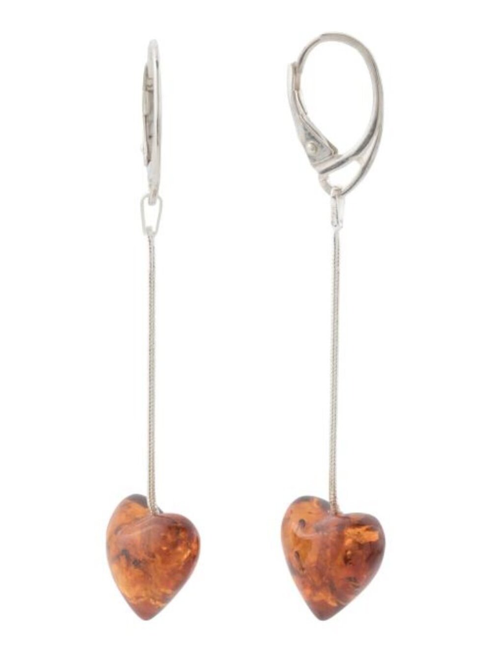 MIDWEST AMBER Sterling Silver Amber Heart Drop Earrings